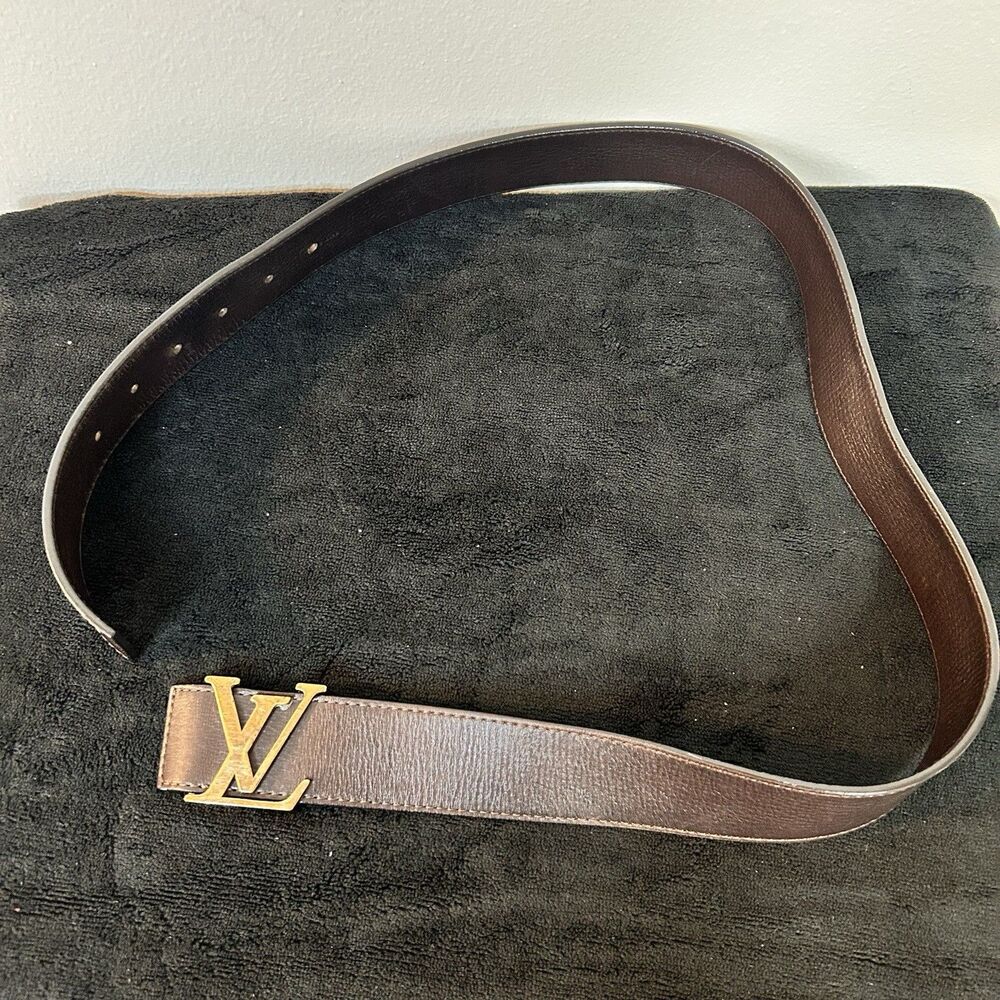 Louis Vuitton Initiales Leather Belt Brown Gold LV Buckle Size Small - Picture 4 of 10